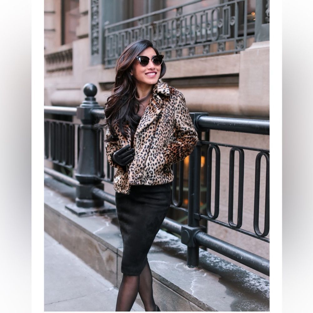 NWT Design Lab Lord and Taylor Jacket Size Small Leopard Vegan fur